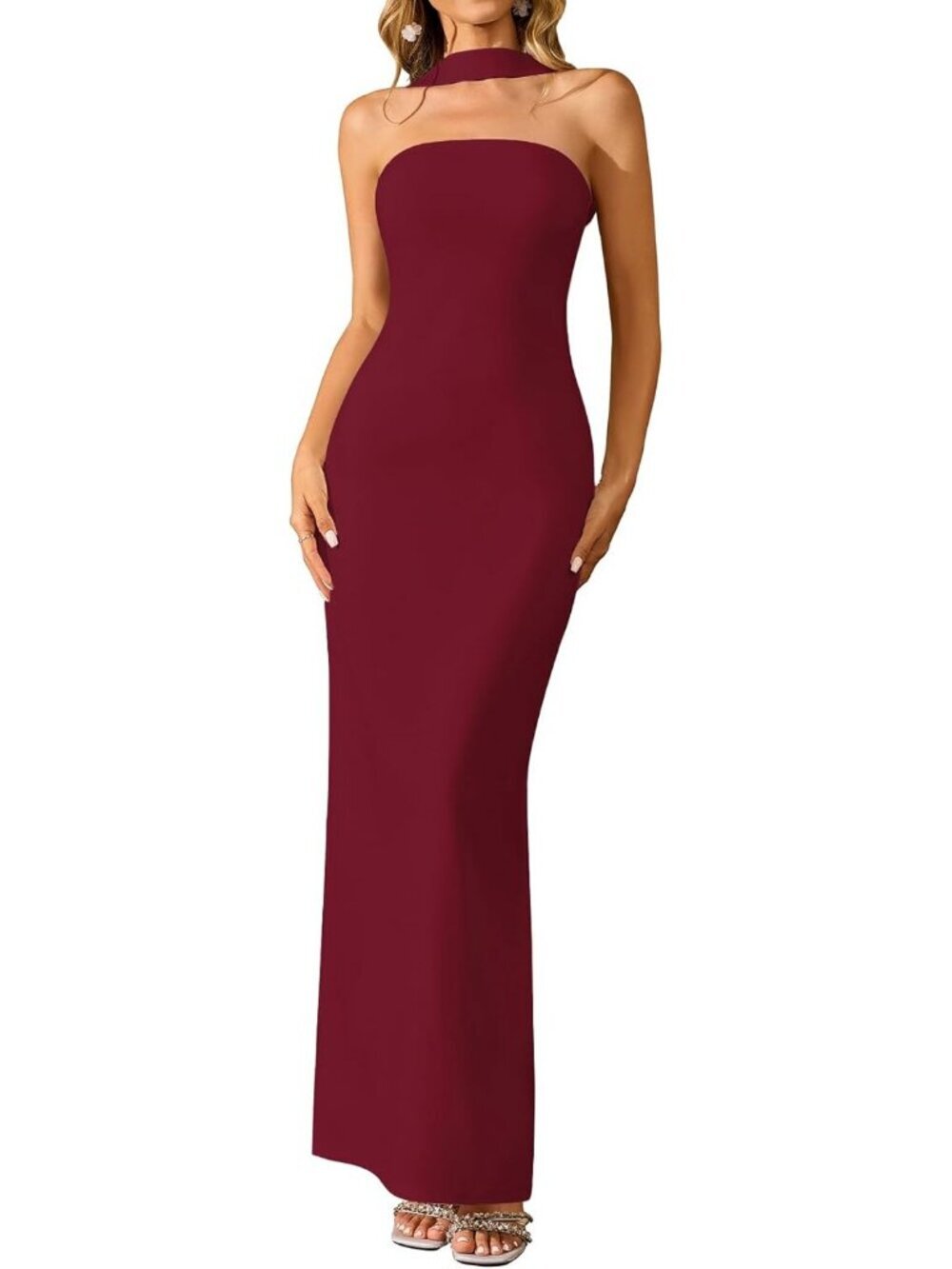 Women's Summer Bodycon Wine Maxi Dress Halter Neck Formal Cocktail Party Dress